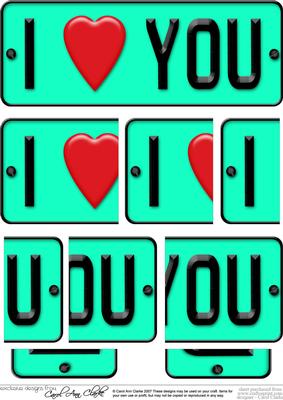 I Love You Novelty Number Plate with Side Stacker