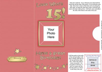 Add a Photo 15th Birthday Card with Easy Fold Frame