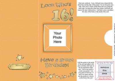 Add a Photo 16th Birthday Card with Easy Fold Frame