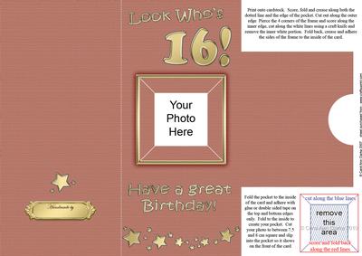 Add a Photo 16th Birthday Card with Easy Fold Frame