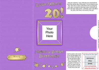 Add a Photo 20th Birthday Card with Easy Fold Frame
