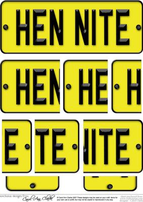 Hen Night Novelty Number Plate with Side Stacker
