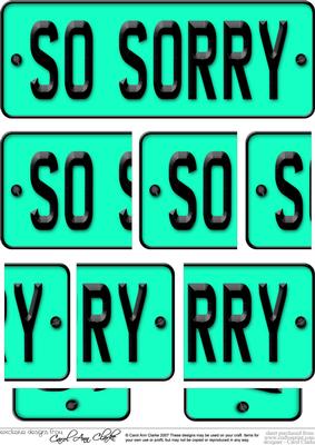 Sorry Novelty Number Plate with Side Stacker