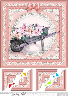 8 x 8 Flower Filled Wheelbarrow Scalloped Corner Topper