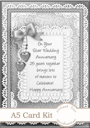 A5 Greeting Lace and Pearls Silver Wedding 3D Decoupage Kit