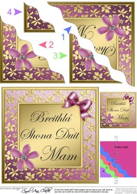 Floral Elegance Irish Gaelic Birthday Mum Wavy Corner
