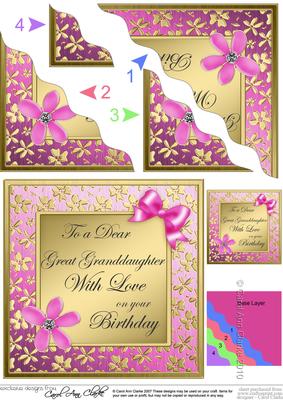 Floral Elegance Birthday Great Granddaughter Wavy Corner Sta