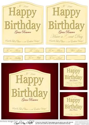 Birthday Wine Label with 3D Decoupage