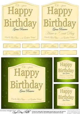 Birthday Champagne Label with 3D Decoupage