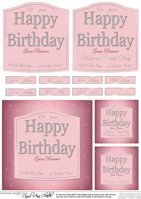 Birthday Pink Champagne Label with 3D Decoupage