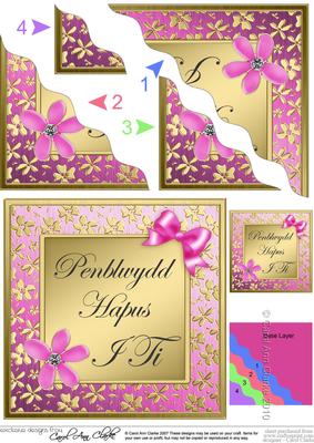Floral Elegance Welsh Happy Birthday Wavy Corner