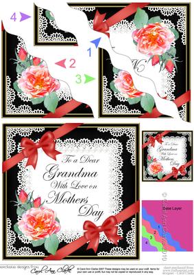 Grandma Mothers Day Rose and Lace Wavy Corner Side Stacker