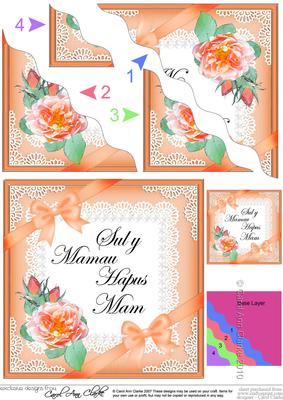 Welsh Mum Mothers Day Rose and Lace Wavy Corner