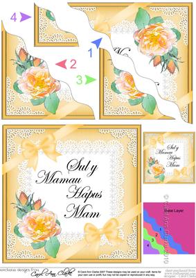 Welsh Mum Mothers Day Rose and Lace Wavy Corner