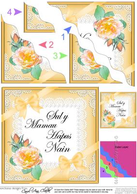 Welsh Gran Mothers Day Rose and Lace Wavy Corner