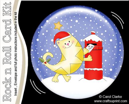 Cute Cat Snowglobe Rock N Roll Kit, Envelope and Insert
