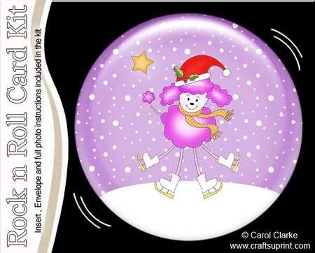 Cute Poodle Snowglobe Rock N Roll Kit, Envelope and Insert