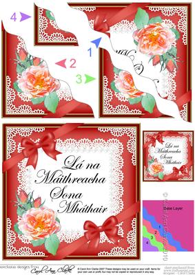 Irish Gaelic Mother Mothers Day Rose and Lace Wavy Corner