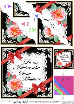 Irish Gaelic Mother Mothers Day Rose and Lace Wavy Corner