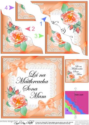 Irish Gaelic Mum Mom Mothers Day Rose and Lace Wavy Corner