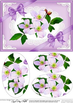 A5 Clematis Spray on Lace Oval Pyramage Topper