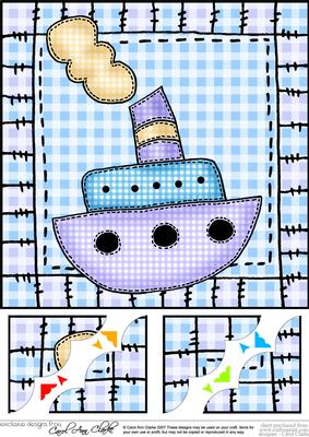 8 x 8 Baby Boy Boat Scalloped Corner Topper