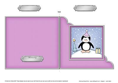 Cute Christmas Penguin Cut and Fold Corner Card