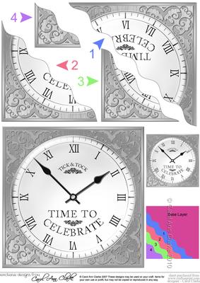Time to Celebrate Clock Wavy Corner Side Stacker Topper