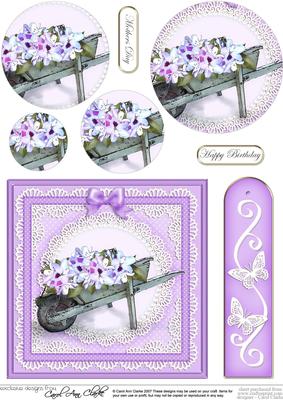 Flower Filled Wheelbarrow Quick Card with Circle Pyramage To