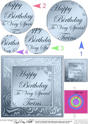 Very Special Twins Birthday Quick Card with Circle Pyramage