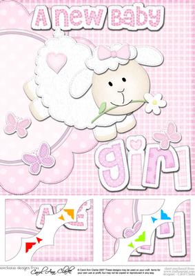 8x8 a New Baby Girl Lamb Felties Scalloped Corner