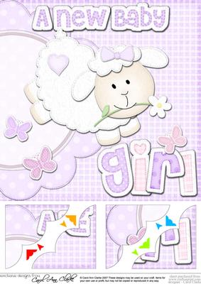 8x8 a New Baby Girl Lamb Felties Scalloped Corner
