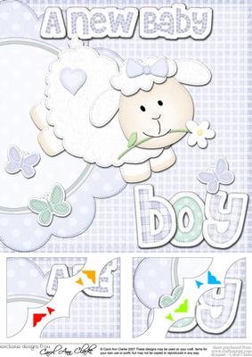 8x8 a New Baby Boy Lamb Felties Scalloped Corner