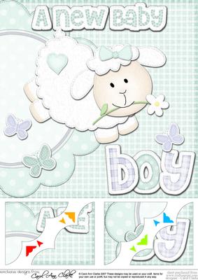 8x8 a New Baby Boy Lamb Felties Scalloped Corner