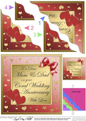 Mum and Dad Coral Wedding Anniversary Wavy Corner