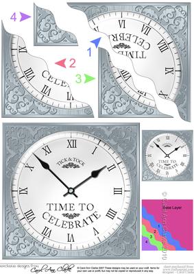 Time to Celebrate Clock Wavy Corner Side Stacker Topper