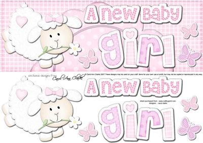 Large Dl a New Baby Girl Lamb Felties Side Stacker Topper
