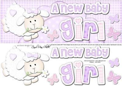 Large Dl a New Baby Girl Lamb Felties Side Stacker Topper