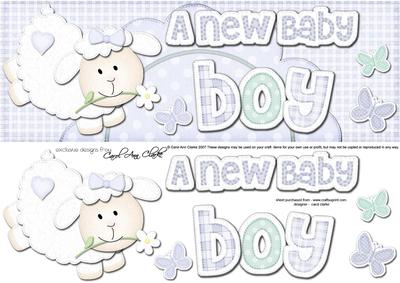 Large Dl a New Baby Boy Lamb Felties Side Stacker Topper