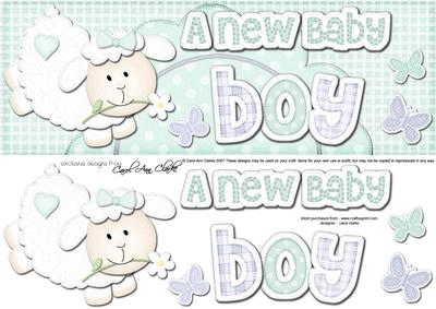 Large Dl a New Baby Boy Lamb Felties Side Stacker Topper