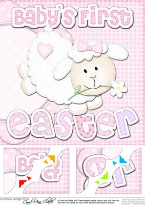 8x8 Baby Girl's First Easter Lamb Felties Scalloped Corner