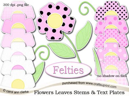 Pretty Coordinating Floral Felties Digital Embellishment