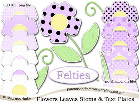 Pretty Coordinating Floral Felties Digital Embellishment