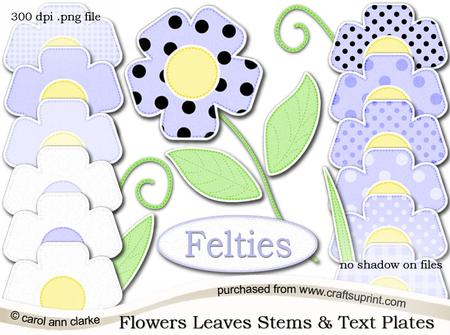 Pretty Coordinating Floral Felties Digital Embellishment