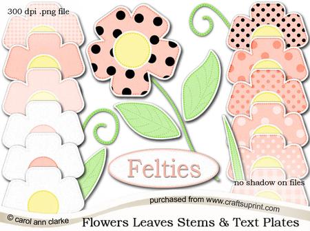 Pretty Coordinating Floral Felties Digital Embellishment