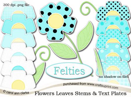 Pretty Coordinating Floral Felties Digital Embellishment