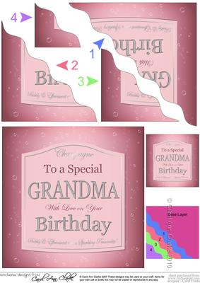 Grandma Birthday Pink Champers Label Wavy Corner Stacker