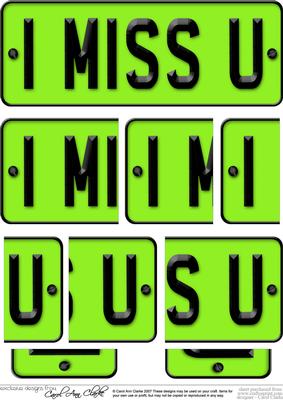 I Miss You Novelty Number Plate with Side Stacker