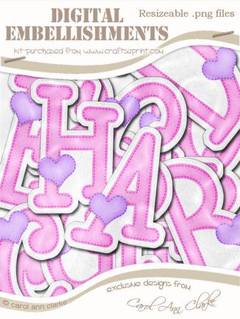 Heart Felties Uppercase Alpha Digital Embellishment