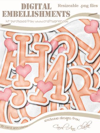 Heart Felties Uppercase Alpha Digital Embellishment